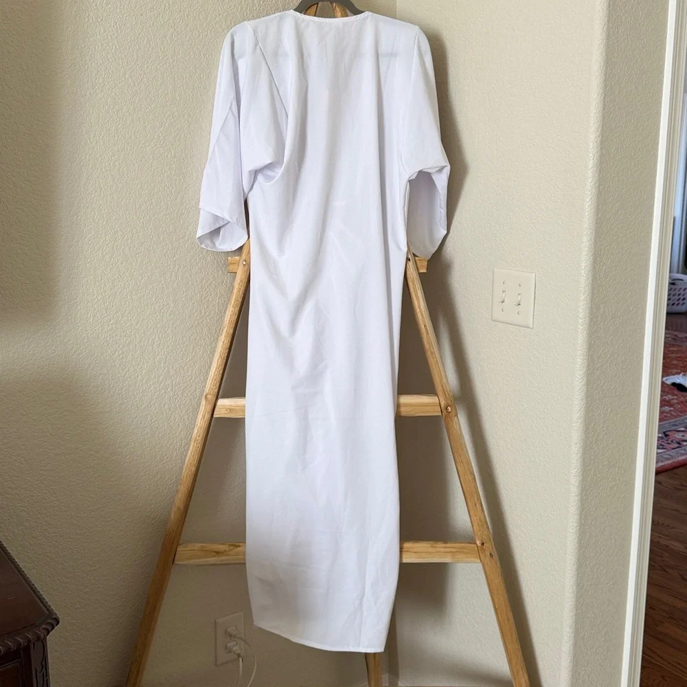 ANNA KAY White Ruched V-Neck Long Sleeve Dress Deep V - Picture 4 of 4
